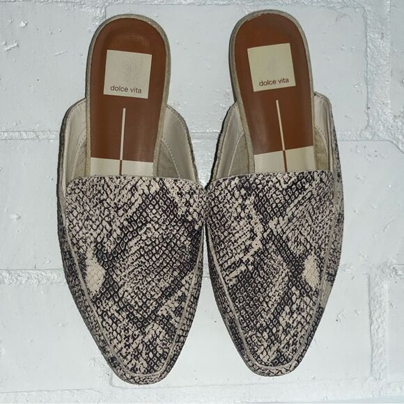 Dolce Vita Halee Slip On Mules in Stone Snake Print Leather Size 6.5 Flats Slide - Picture 7 of 11